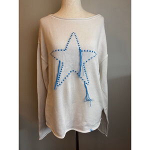 NWT Wild Fable White Blue Star Crew Neck Sweater S 4th of July party preppy fp